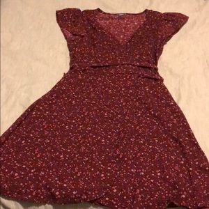 Maroon floral wrap dress